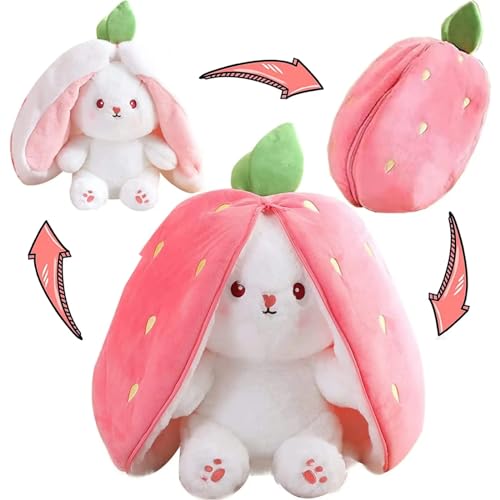 ADORA Reversible Strawberry Bunny Soft Toy | Cute Plush Doll for Kids | 2-in-1 Stuffed Toy Pillow | Soft Toys for Baby Girls, Birthday Gift for Girlfriend, Girls Gift Items, Plushies for Kids - Image 1