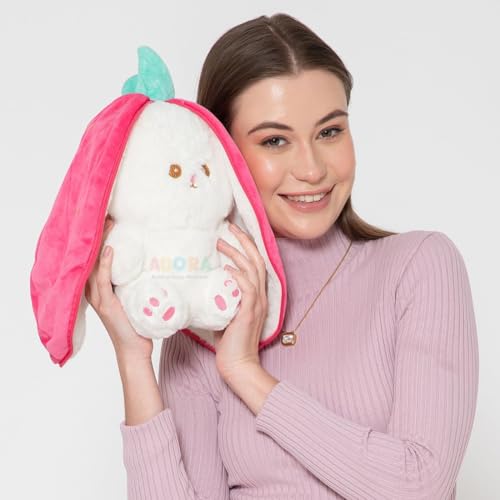 ADORA Reversible Strawberry Bunny Soft Toy | Cute Plush Doll for Kids | 2-in-1 Stuffed Toy Pillow | Soft Toys for Baby Girls, Birthday Gift for Girlfriend, Girls Gift Items, Plushies for Kids - Image 4