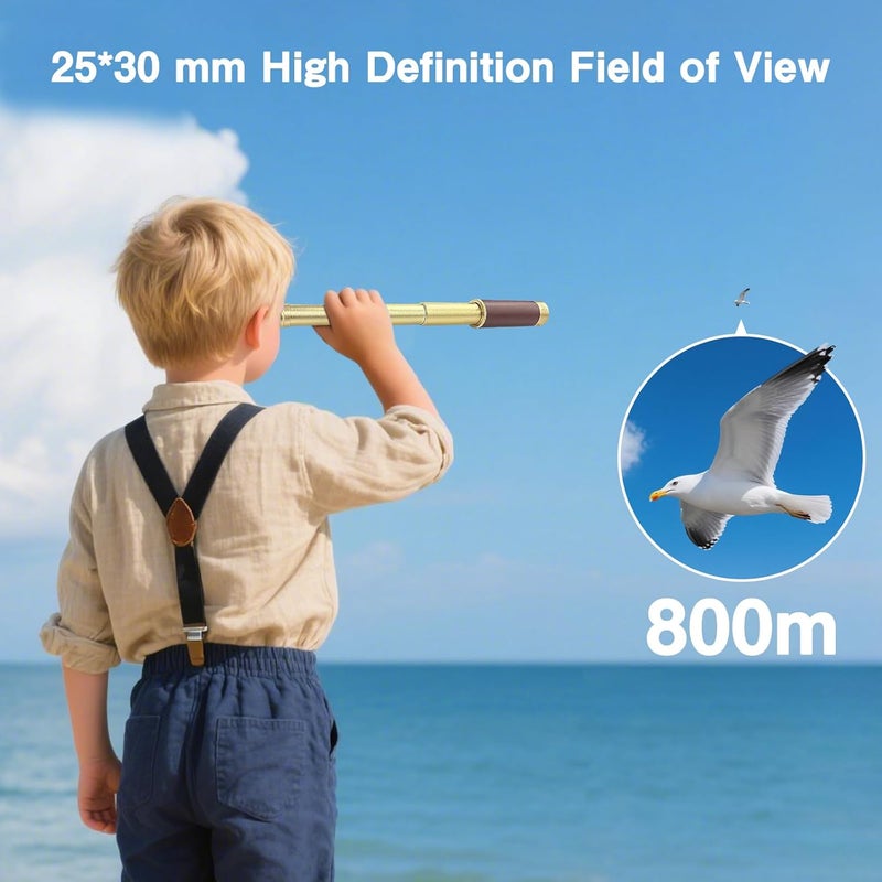 Laupha Retro Pirate Telescope 25x30 Spyglass Portable Collapsible Handheld Telescope Zoom Vintage Monocular Classical Collection Compass for Camping Hunting Boating Gift - Image 5