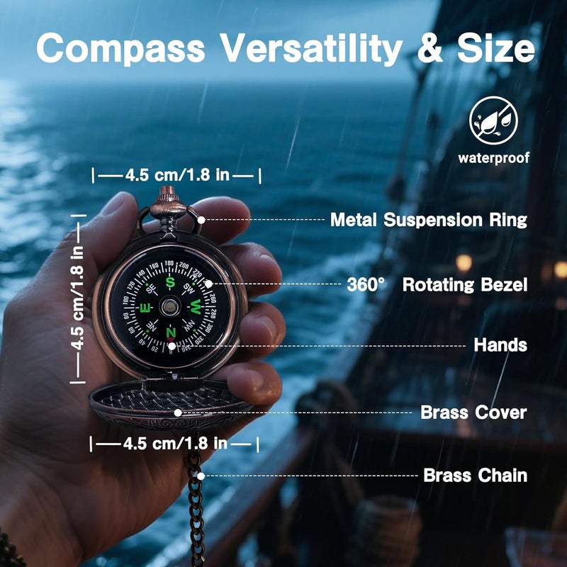 Laupha Retro Pirate Telescope 25x30 Spyglass Portable Collapsible Handheld Telescope Zoom Vintage Monocular Classical Collection Compass for Camping Hunting Boating Gift - Image 4