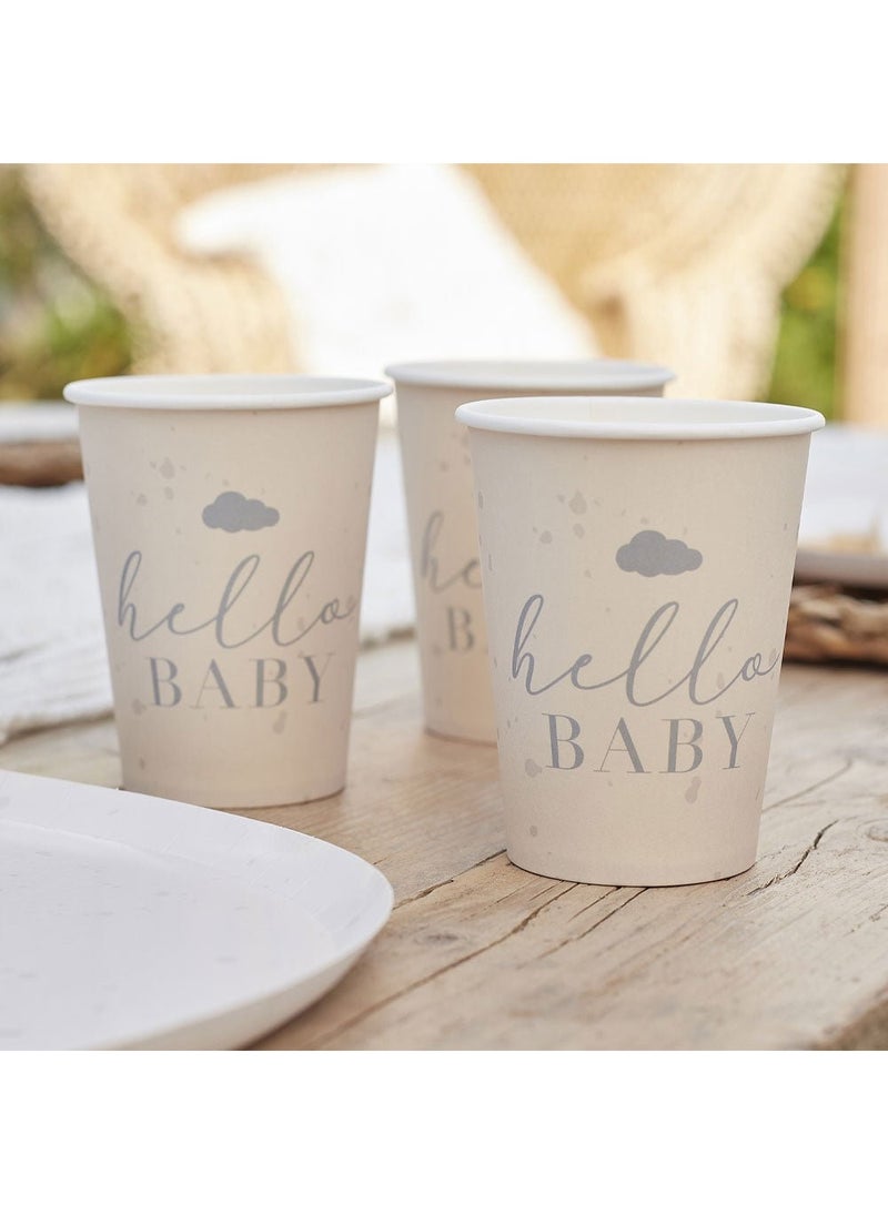 Ginger Ray Hello Baby Disposable Paper Cups Beige Gray 10cm 8-Pack - Image 2