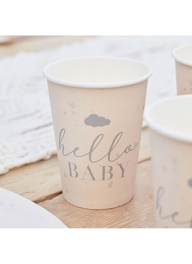 Ginger Ray Hello Baby Disposable Paper Cups Beige Gray 10cm 8-Pack - Image 3