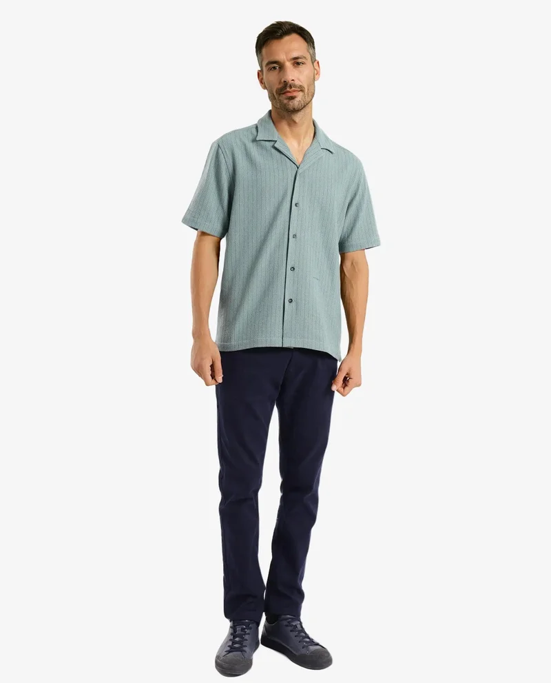 Rare Rabbit Men's Cuban Collar Stripe Shirt