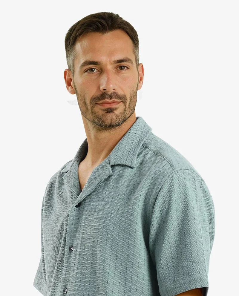 Rare Rabbit Men's Cuban Collar Stripe Shirt