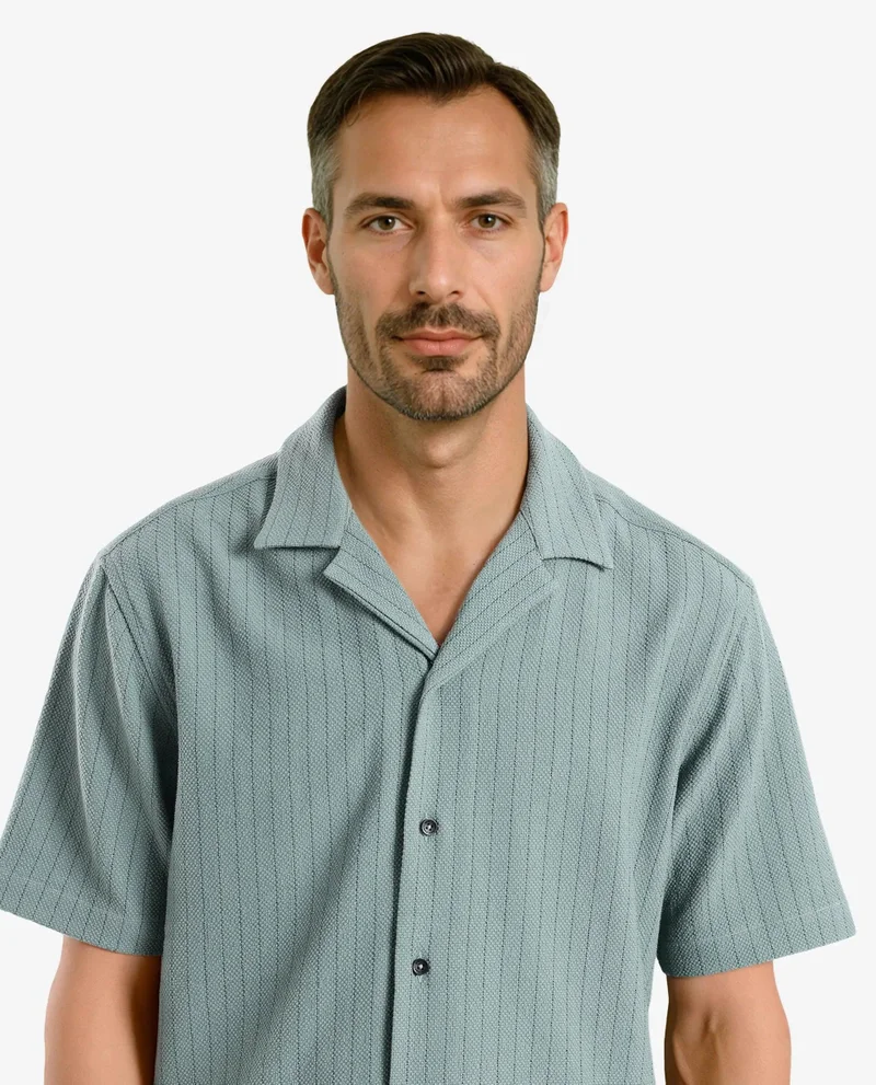 Rare Rabbit Men's Cuban Collar Stripe Shirt