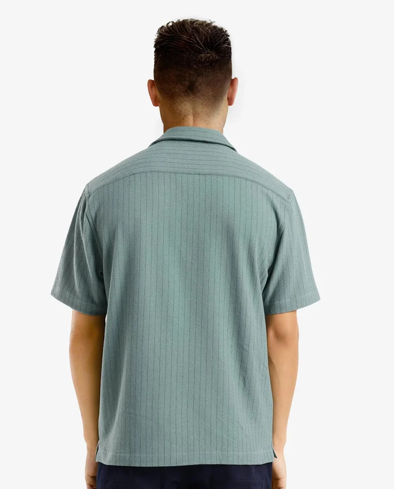 Rare Rabbit Men's Cuban Collar Stripe Shirt