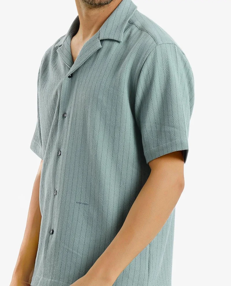 Rare Rabbit Men's Cuban Collar Stripe Shirt