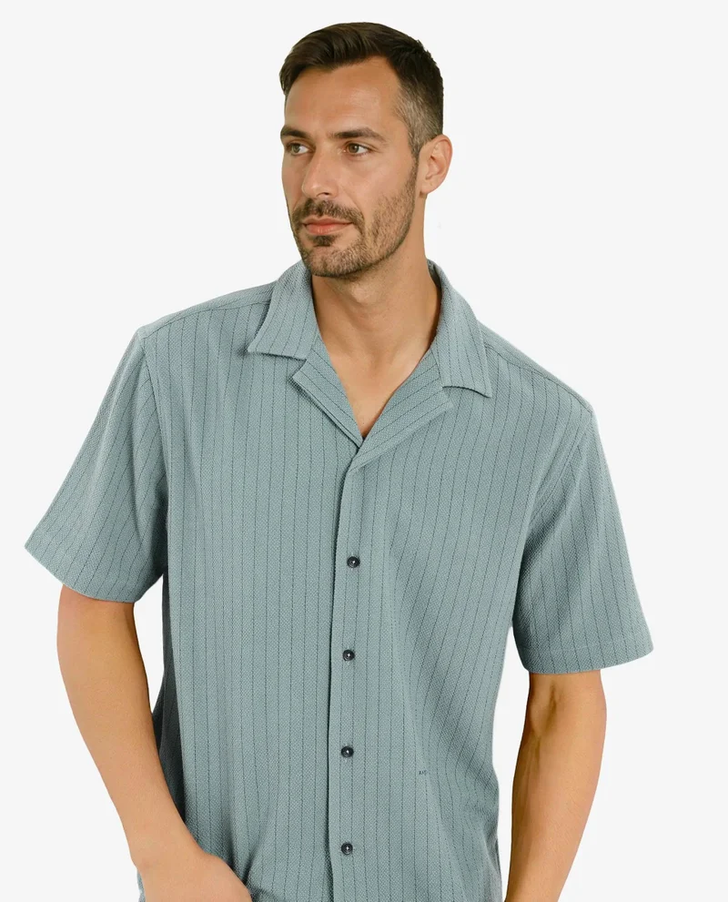 Rare Rabbit Men's Cuban Collar Stripe Shirt