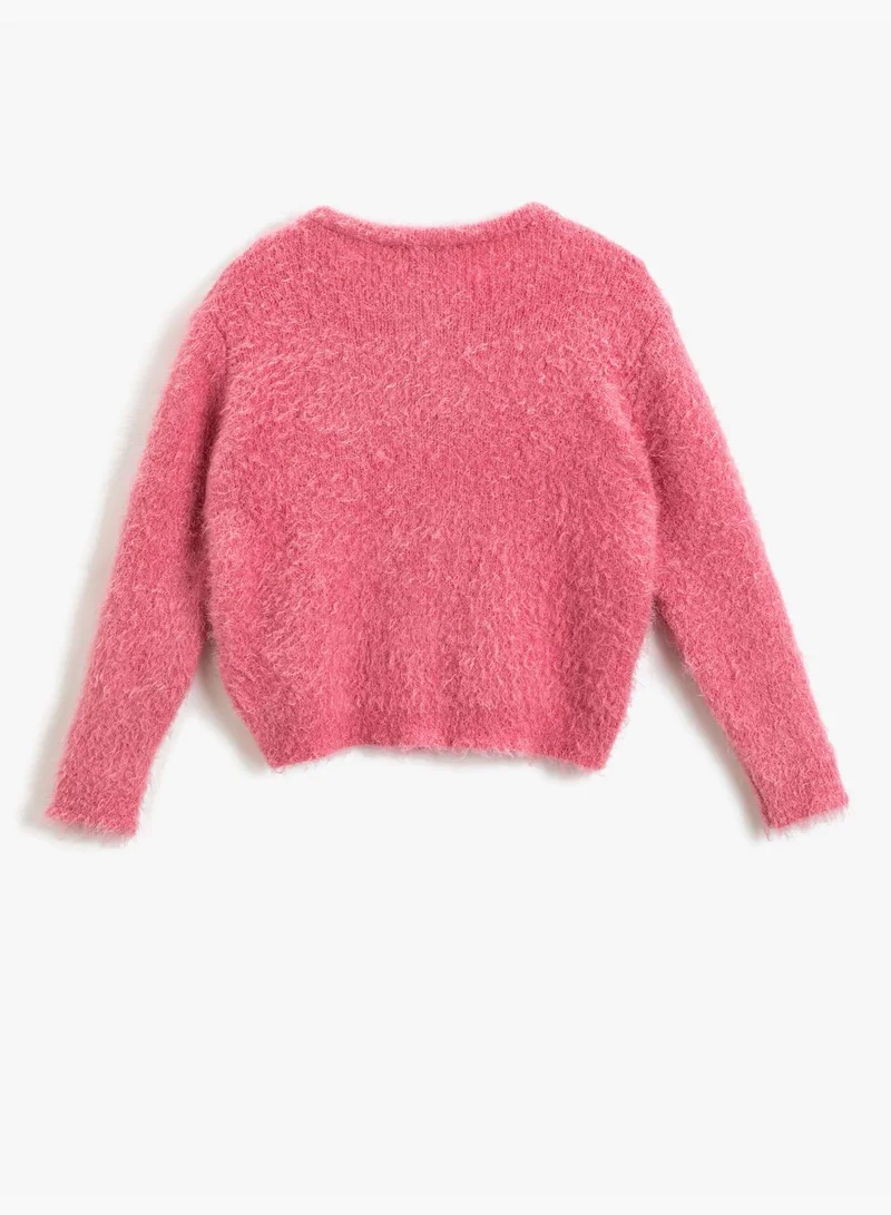 KOTON Shearling Cardigan Button Detail