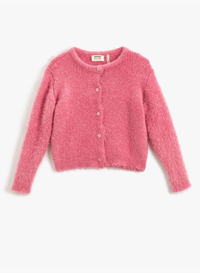 KOTON Shearling Cardigan Button Detail