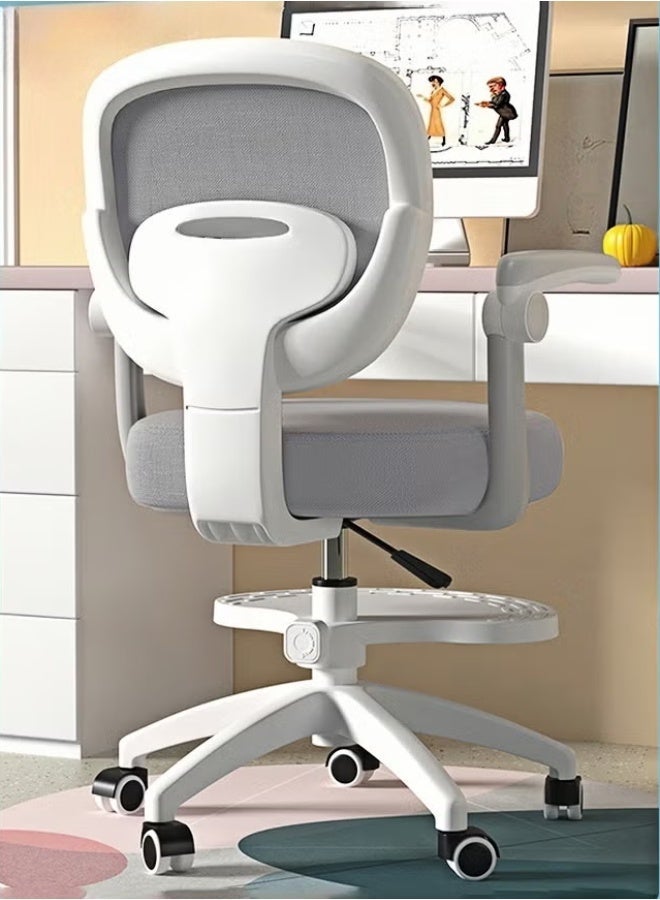 Ergonomic children's study chair, children's armchair, computer desk and chair, swivel office chair, home children's study chair, height and lumbar support adjustable, with footrest and casters (grey). - Image 2