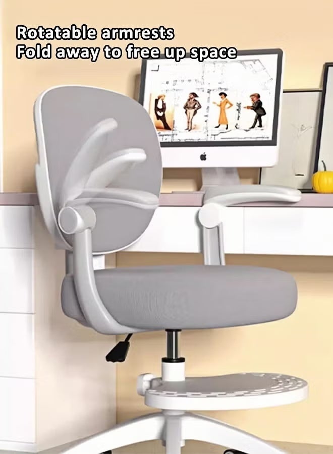 Ergonomic children's study chair, children's armchair, computer desk and chair, swivel office chair, home children's study chair, height and lumbar support adjustable, with footrest and casters (grey). - Image 3