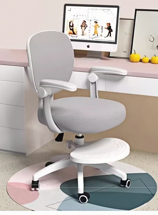 Ergonomic children's study chair, children's armchair, computer desk and chair, swivel office chair, home children's study chair, height and lumbar support adjustable, with footrest and casters (grey). - Image 1