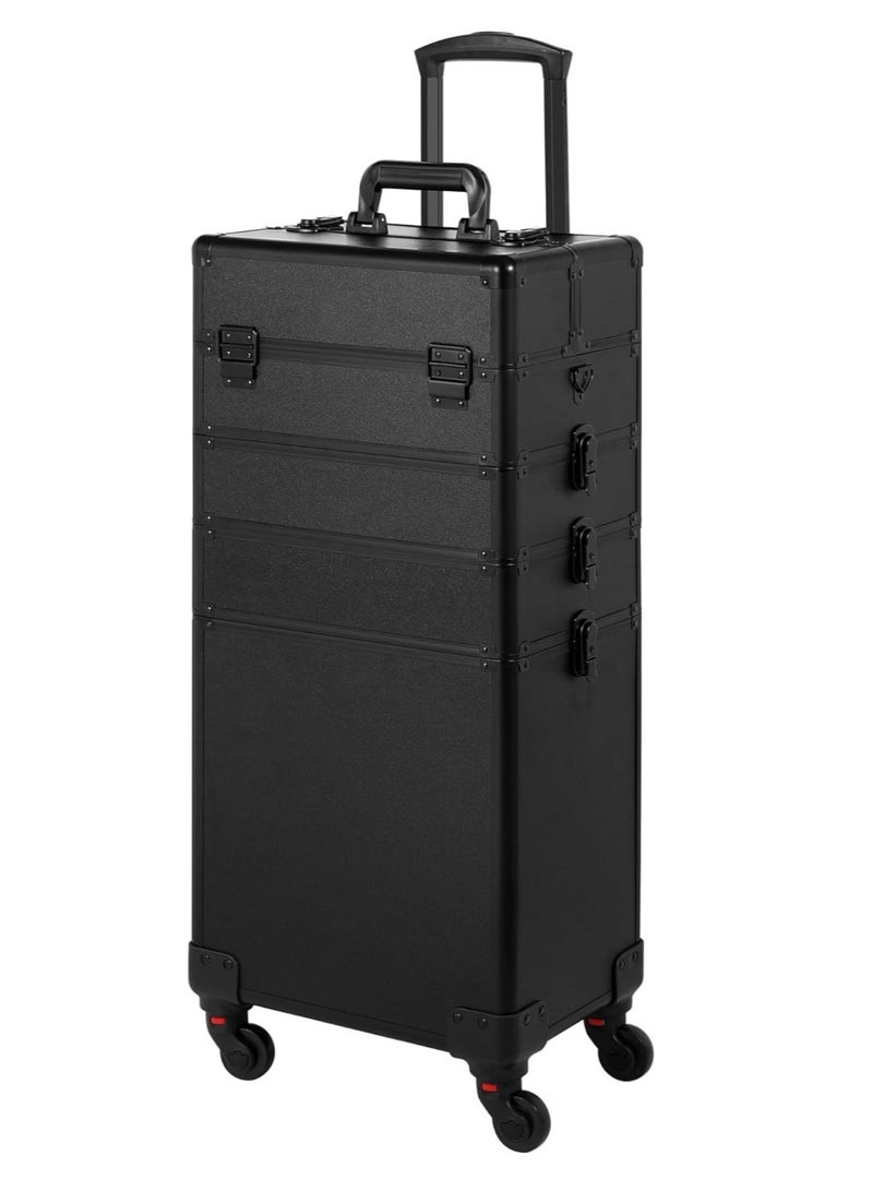 New Upgrade 4 Layers Cosmetic Trolley Makeup Train Case Travel Organizer Salon Trolley Storage Large Capacity Full Black  - Image 1