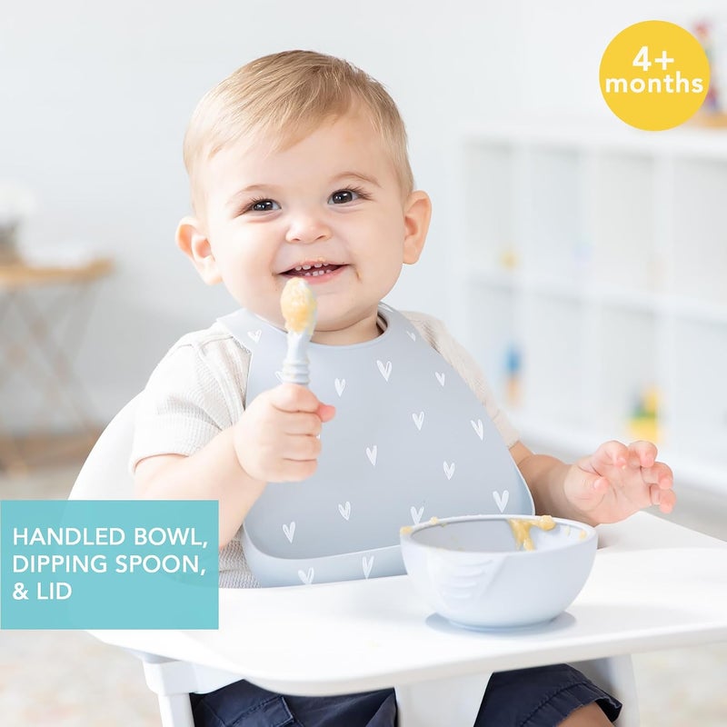 بمبكنز Bumkins Baby Bowls, Silicone Baby Feeding Set, Suction Bowls for Baby and Toddler with Spoon and Lid, First Feeding Set, Platinum Silicone Bowl for Babies 4 Months Up - Image 2