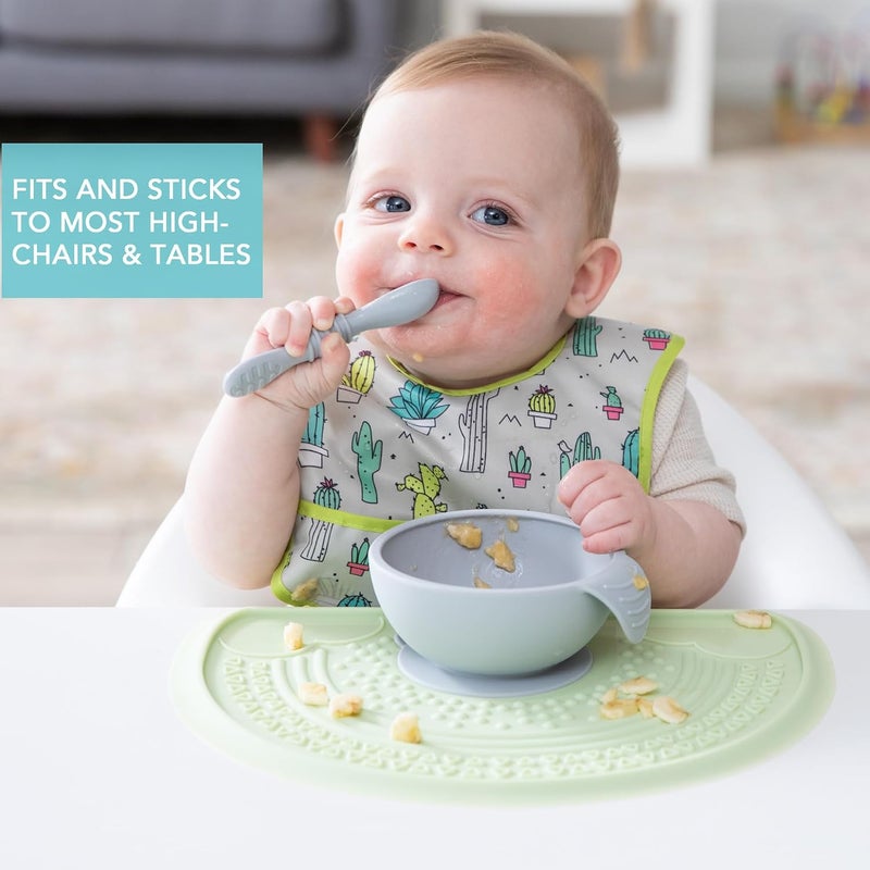 بمبكنز Bumkins Baby Bowls, Silicone Baby Feeding Set, Suction Bowls for Baby and Toddler with Spoon and Lid, First Feeding Set, Platinum Silicone Bowl for Babies 4 Months Up - Image 3