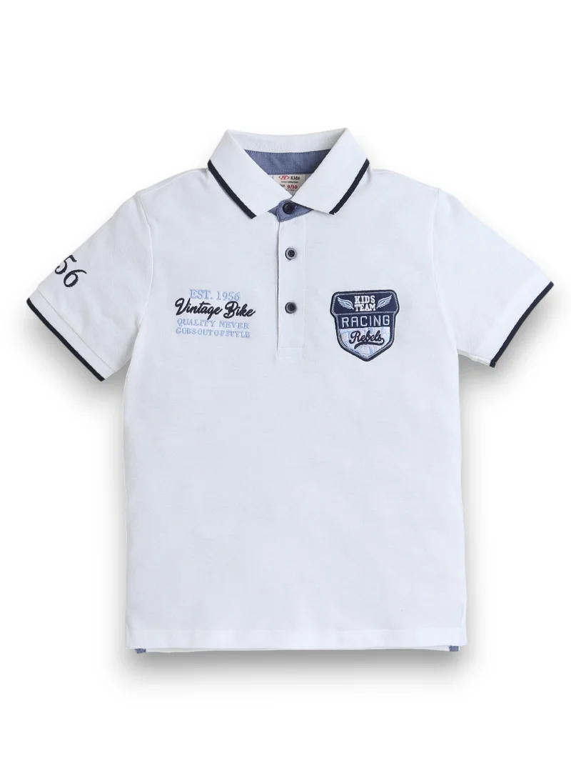 victor and jane Victor & Jane Senior Boys' Polo T-Shirt – White colour with Embroidered Label detail