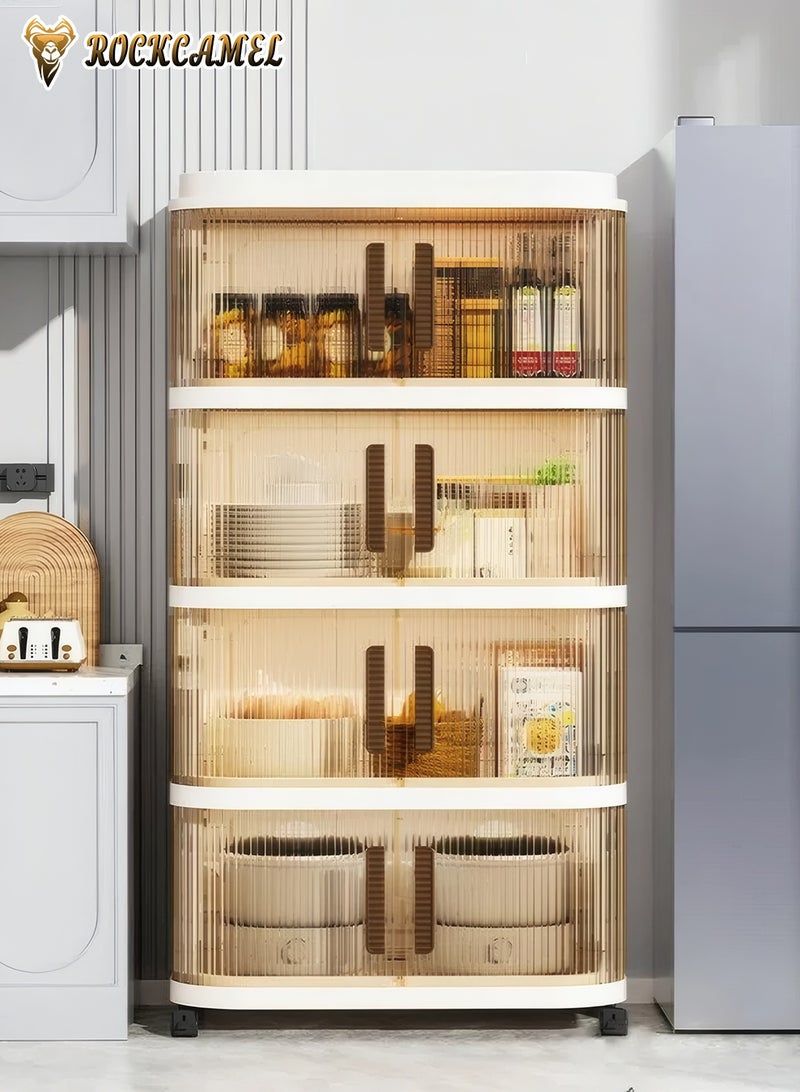 ROCKCAMEL خزانة تخزين قابلة للطي متعددة الوظائف، صناديق تخزين بلاستيكية قابلة للتراص من 4 طبقات مع عجلات عالمية وأبواب مزدوجة فتحة واضحة، صندوق تخزين الألعاب، خزانة الوجبات الخفيفة، حامل الكتب للمنزل والمكتب (48*29*91 سم) - Image 5