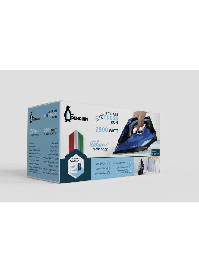 Penguin Steam Iron with Ceramic soleplate 2800W , 450 ml Tank Capacity, Blue PI-2800 - Image 4