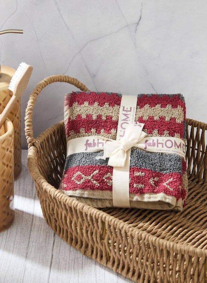 Fabindia Red Cotton Woven Face Towel Set of 2 - Image 1