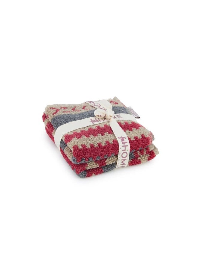 Fabindia Red Cotton Woven Face Towel Set of 2 - Image 2