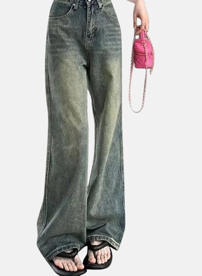 يونيكي Blue Wide Leg High-Rise Cotton Jeans