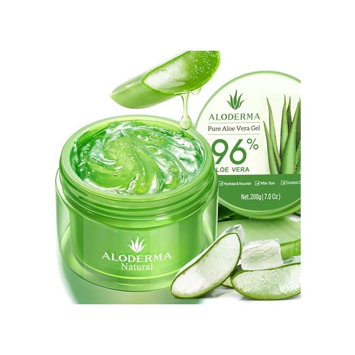 Aloderma Aloe Vera Gel Made within 12 Hours of Harvest with 96% Pure Organic Aloe Vera for Skin, Scalp, & Hair, Soothing Aloe Face Moisturizer, Multipurpose, Hydrating Aloe Gel, 7.05oz