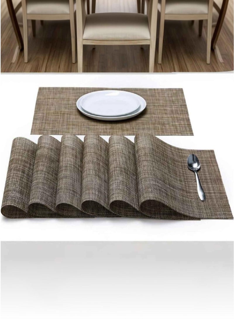 REST Placemats Set of 6 Heat Resistant Place Mats Washable PVC Table Mats Woven Vinyl Plastic Placemats for Dining Table Non-Slip Stain Resistant Kitchen Table Placemats Easy to Clean Brown - Image 3