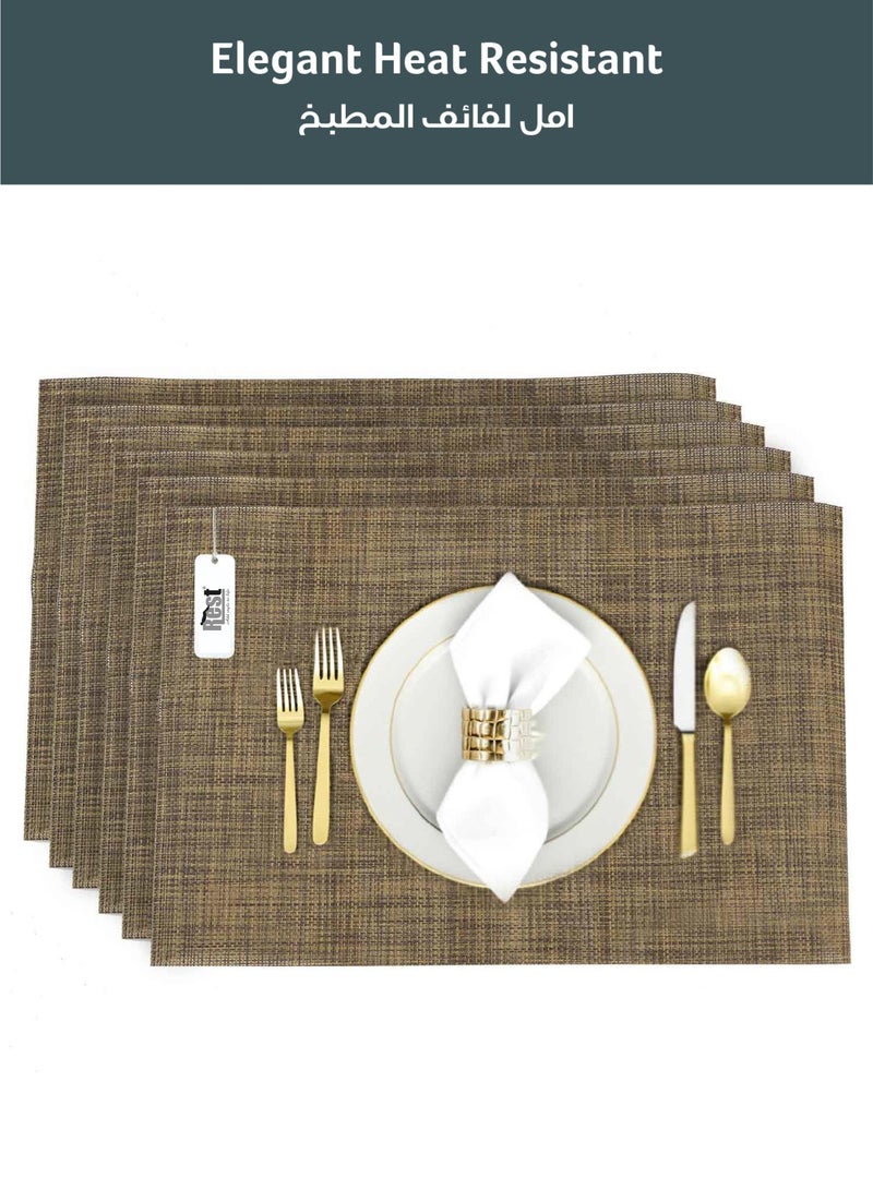 REST Placemats Set of 6 Heat Resistant Place Mats Washable PVC Table Mats Woven Vinyl Plastic Placemats for Dining Table Non-Slip Stain Resistant Kitchen Table Placemats Easy to Clean Brown - Image 2