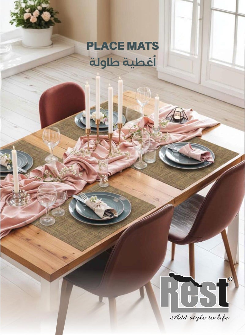 REST Placemats Set of 6 Heat Resistant Place Mats Washable PVC Table Mats Woven Vinyl Plastic Placemats for Dining Table Non-Slip Stain Resistant Kitchen Table Placemats Easy to Clean Brown - Image 1