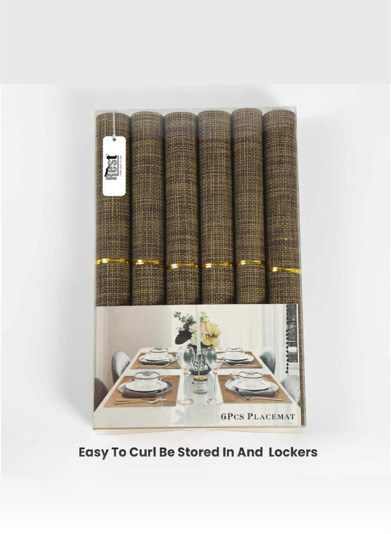 REST Placemats Set of 6 Heat Resistant Place Mats Washable PVC Table Mats Woven Vinyl Plastic Placemats for Dining Table Non-Slip Stain Resistant Kitchen Table Placemats Easy to Clean Brown - Image 5