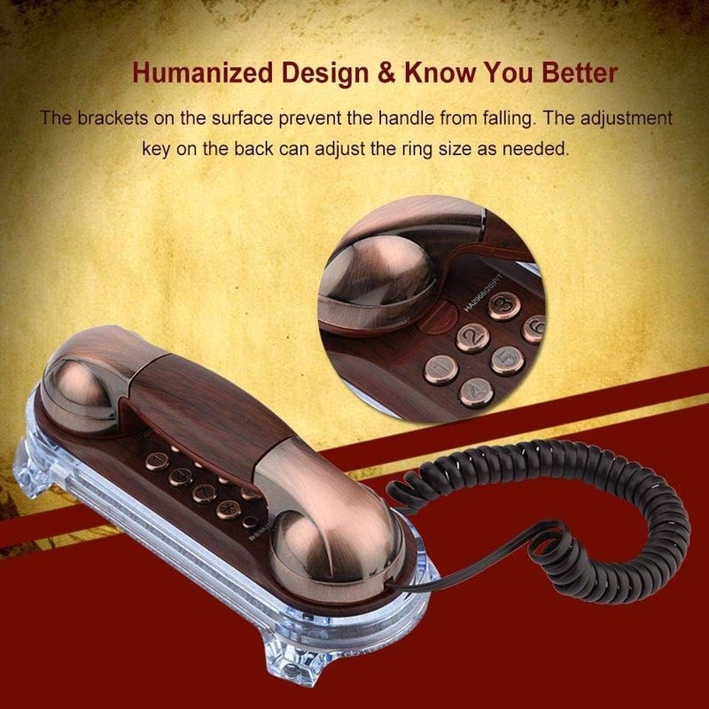 woobles Antique wall-mounted retro telephone Cable-fixed telephone Land-line fashion telephone for home hotel(Red) - Image 4