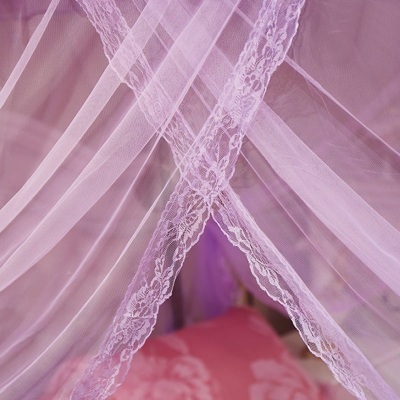 UOZZI BEDDING 4 Corners Post Purple Canopy Bed Curtain for Girls & Adults - Cute Cozy Drape Square Netting for Twin Bed - 4 Opening 47" W x 78" L Mosquito Net - Princess Bedroom Decoration - Image 3
