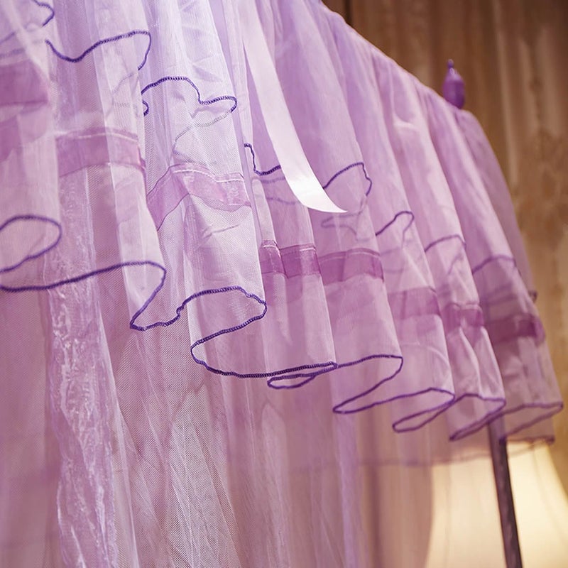 UOZZI BEDDING 4 Corners Post Purple Canopy Bed Curtain for Girls & Adults - Cute Cozy Drape Square Netting for Twin Bed - 4 Opening 47" W x 78" L Mosquito Net - Princess Bedroom Decoration - Image 4
