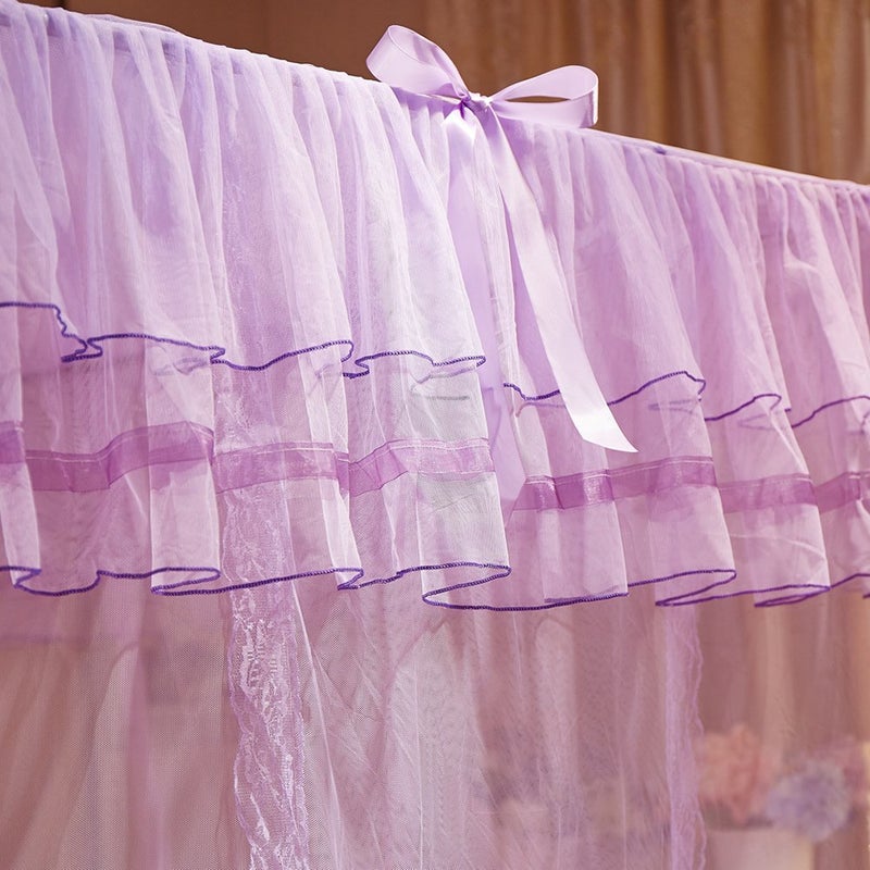 UOZZI BEDDING 4 Corners Post Purple Canopy Bed Curtain for Girls & Adults - Cute Cozy Drape Square Netting for Twin Bed - 4 Opening 47" W x 78" L Mosquito Net - Princess Bedroom Decoration - Image 5