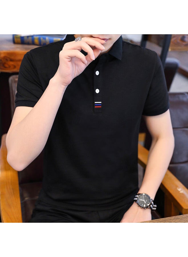 Tucano Short-sleeve T-shirt For Men, Summer Solid Color Polo Collar Undershirt, Fashionable Casual Versatile Top, Men's Clothing, Black, M - Image 1