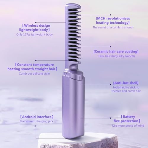 ANGENIL Wireless Hair Straightening Brush | Rechargeable Hair Straightener Brush For Women | Cordless Heat Straightener Comb, Electric Hair Brush Straightener with Negative Ion (Multicolored) - Image 5
