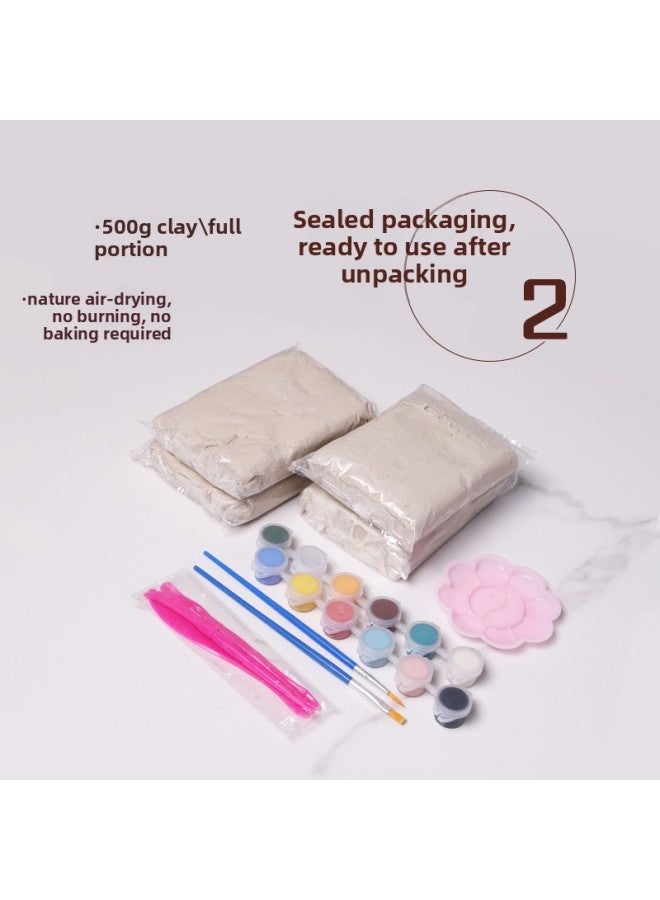 Four Jin Mud Set Pottery Tools Pottery Mud Student Handmade Soft Pottery Special Clay Sculpture Set Ceramic Soil Tools-Specifications:Pottery Clay Four Packs + Tools + Pigment + Color Plate  - Image 4