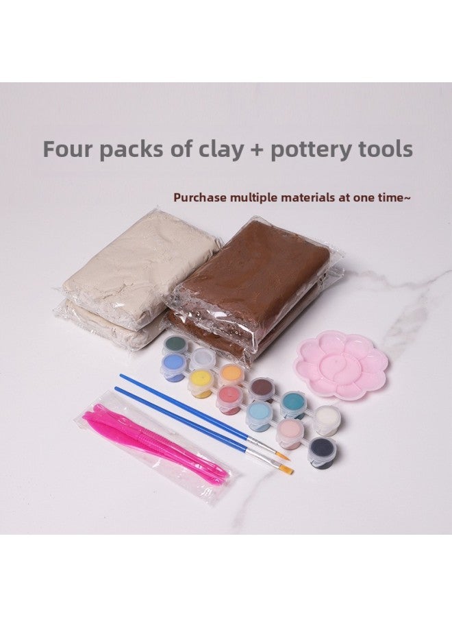 Four Jin Mud Set Pottery Tools Pottery Mud Student Handmade Soft Pottery Special Clay Sculpture Set Ceramic Soil Tools-Specifications:Pottery Clay Four Packs + Tools + Pigment + Color Plate  - Image 2