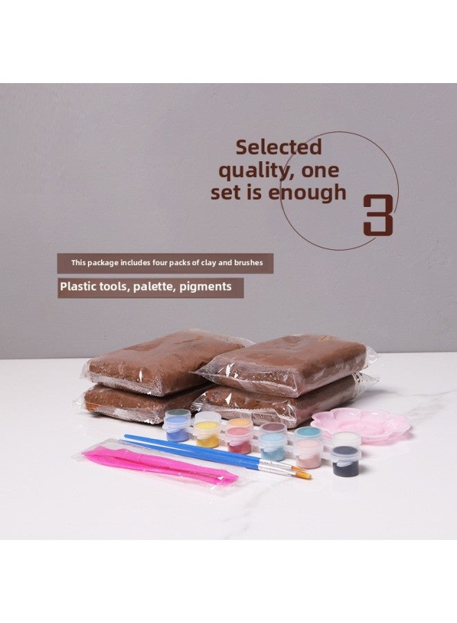 Four Jin Mud Set Pottery Tools Pottery Mud Student Handmade Soft Pottery Special Clay Sculpture Set Ceramic Soil Tools-Specifications:Pottery Clay Four Packs + Tools + Pigment + Color Plate  - Image 5