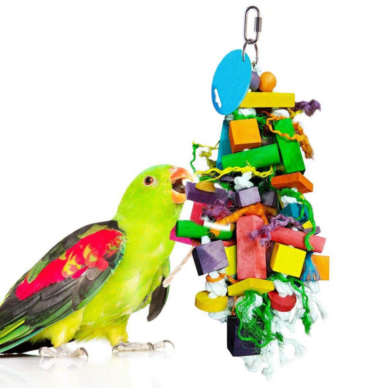 SunGrow Parrot Toy â€“ Bird Foraging & Chew Toy with Wooden Blocks and Cotton Rope, Hanging Cage Accessory for Conures, Budgies, Parakeets & Other Small Birds - Image 1