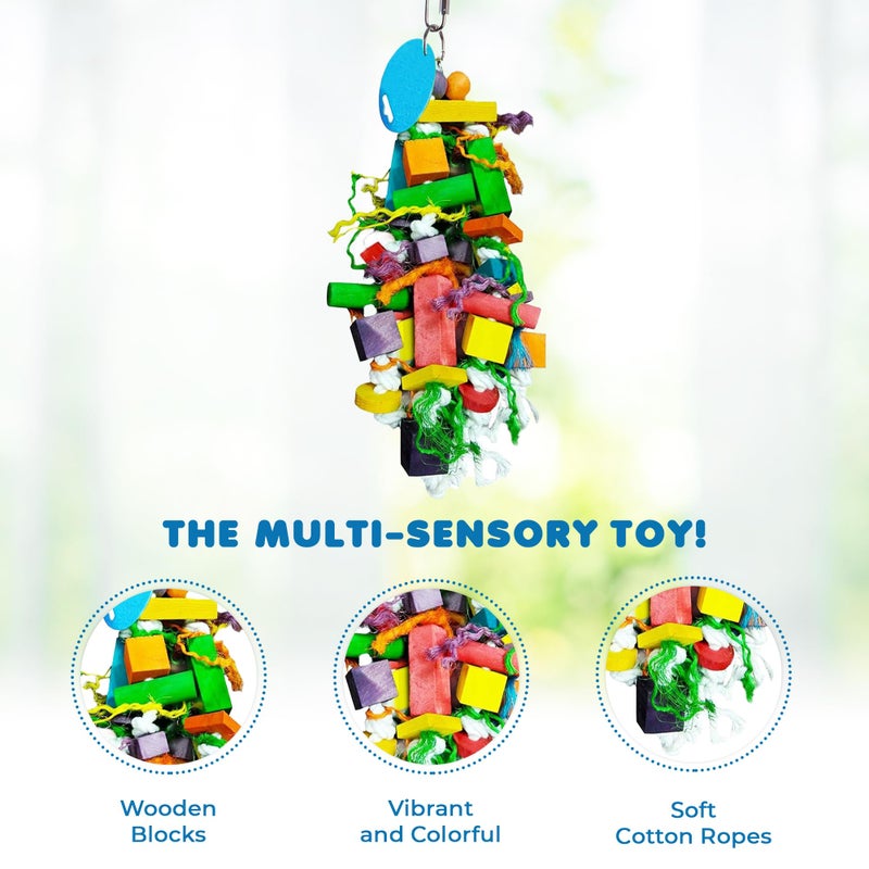 SunGrow Parrot Toy â€“ Bird Foraging & Chew Toy with Wooden Blocks and Cotton Rope, Hanging Cage Accessory for Conures, Budgies, Parakeets & Other Small Birds - Image 3