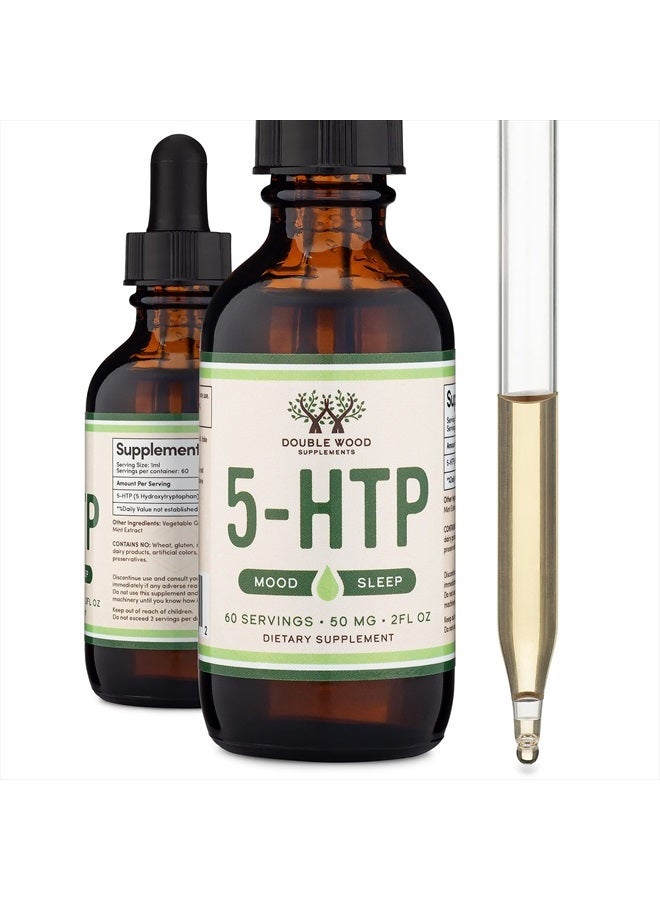 Double Wood Supplements قطرات 5HTP السائلة - أكثر امتصاصًا وفعالية من كبسولات 5 HTP (60 حصة من 50 ملغ 99%+ 5-HTP) مكمل السيروتونين للمزاج والنوم والاسترخاء (مصنوع في الولايات المتحدة الأمريكية) من دابل وود - Image 1