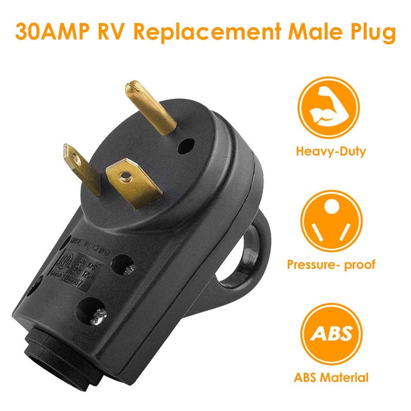 OPL5 30AMP RV Replacement Male Plug - Heavy Duty NEMA TT-30P Replacement RV Receptacle Electrical Plug with Easy Unplug Handle Design for RV Trailer,ETL Listed (30A Male Plug) - Image 3