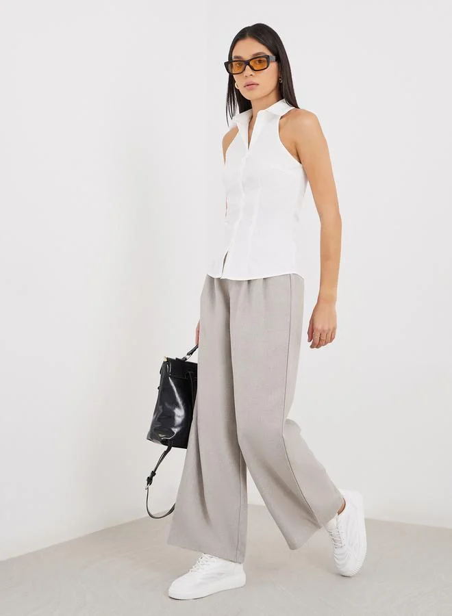 ستايلي Styli Solid Pleated Wide Leg Pants