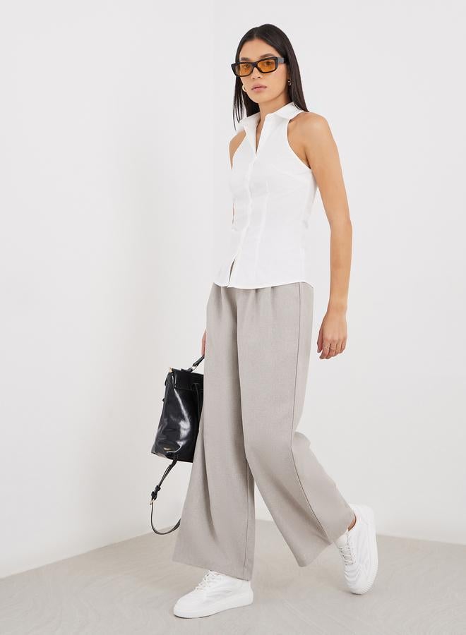 Styli Solid Pleated Wide Leg Pants - Image 1