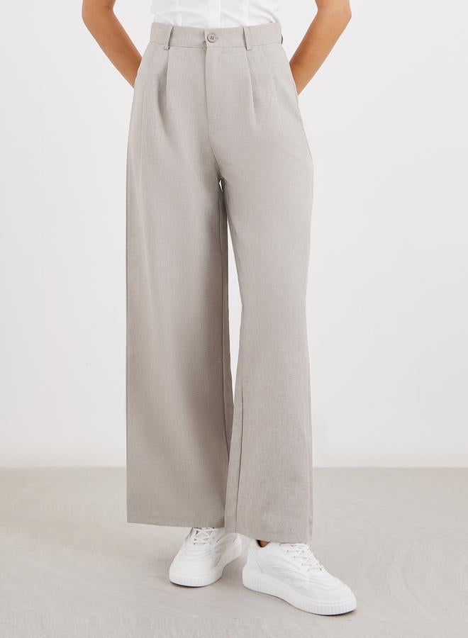 Styli Solid Pleated Wide Leg Pants - Image 2