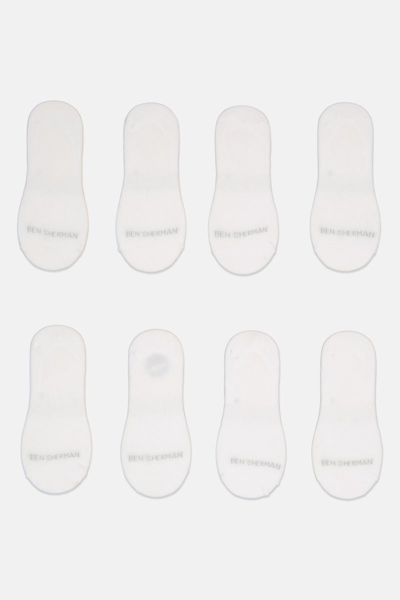 Ben Sherman Men 8 Pairs Brand Logo Mid Cut Liner Silicone Heel Grip Socks, White  - Image 2