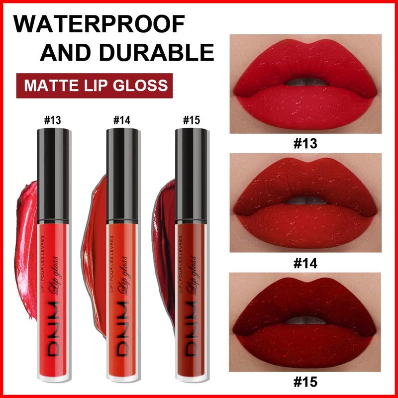 DNM 3Pcs Bright Red Matte Liquid Lipstick Sets, Lip Stain Long Lasting 24 Waterproof Lip Gloss Gift Set Matt Makeup for Women Lippies (05) - Image 4