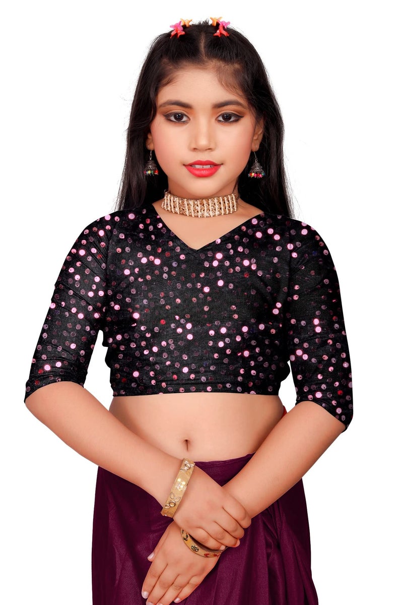 A To Z Cart Girls Spandex Ready to Wear Embellished Bollywood Blend Saree K Anjavi Wine-L-1 - Image 5